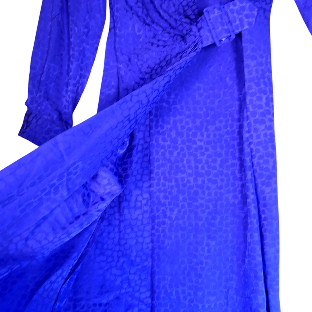 Vintage Liz Claiborne Wrap Dress Womens 10P Petite Blue 100% Silk Shoulder Pads - Picture 7 of 13
